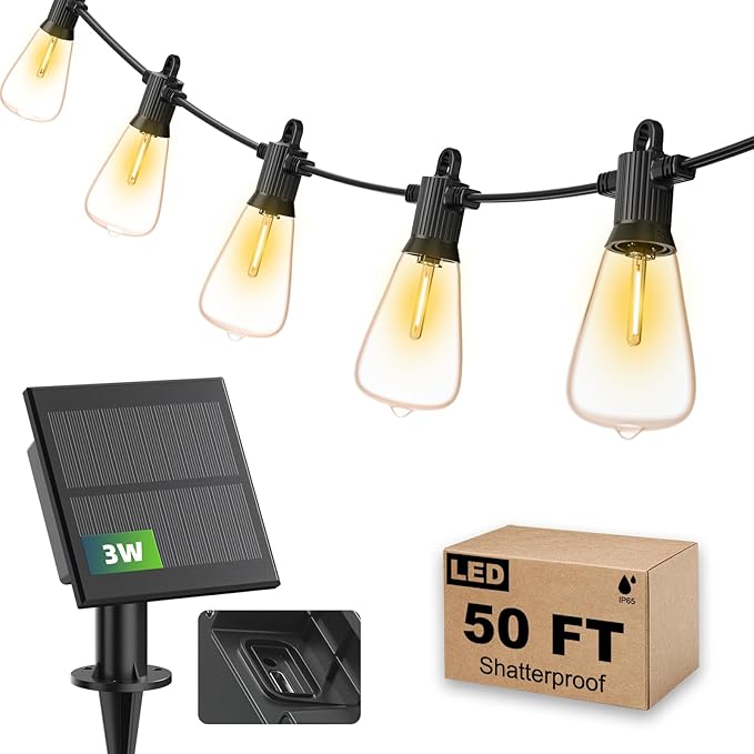 50FT Solar String Lights Outdoor Waterproof IP65 with USB-Charging , Solar Powered LED Patio Lights with 25+2 | Lumora