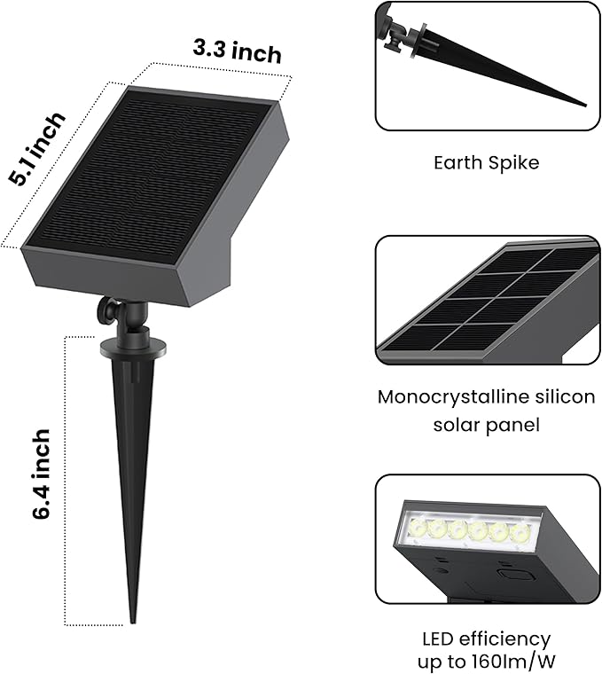 Solar Garden Light | 500 Lumens 3000K Warm White Outdoor Pathway & Landscape Lighting | IP65 Waterproof, 3-Day Rainy Performance