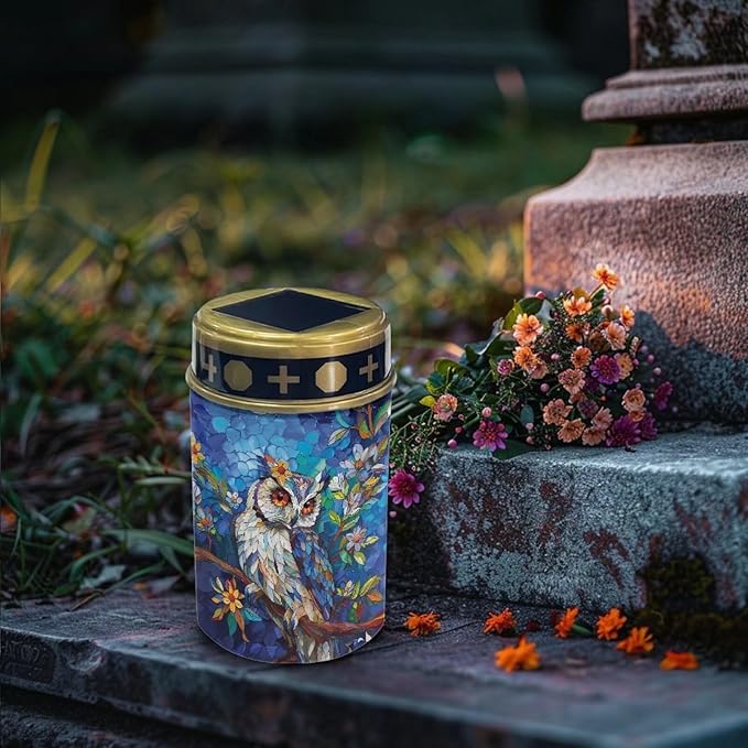 Blue Owl Outdoor Lights Solar Powered Waterproof Solar Memorial Lights for Graves Multipurpose Flameless Candle for Cemetery Garden Backyard Decorative Memorial Lights
