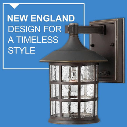 Hinkley Freeport 1800OZ Small Outdoor Wall Mount Lantern - New England Design, Cast Aluminum, Clear Seedy Glass - Oil Rubbed Bronze