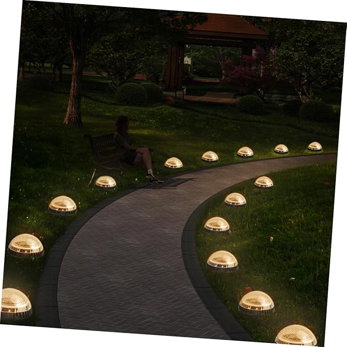 FRCOLOR 4pcs LED Solar-Powered Outdoor Ground Lamps for Garden Lawn, Warm Light Disc In-ground Landscape Lighting, Weather-Resistant Solar Pathway Lights for Patio and Driveway