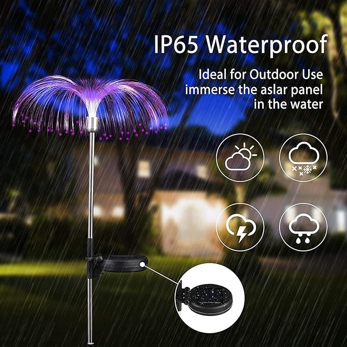 Solar Weeping Willow Firework Light, Outdoor Jellyfish Solar Garden Decorative Stake Lights for Walkway Pathway Backyard Christmas Decoration Parties (2 Pieces) (Multi-Colored)