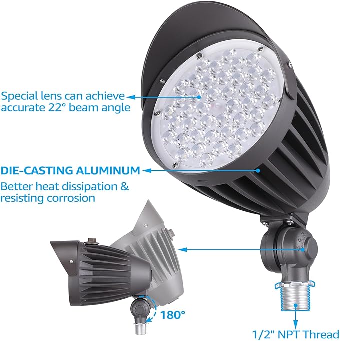 LEONLITE 20W/30W/40W 3CCT LED Bullet Flood Light, 4880LM 3000K/4000K/5000K, Dusk to - Outdoor Security Flood Light | Lumora