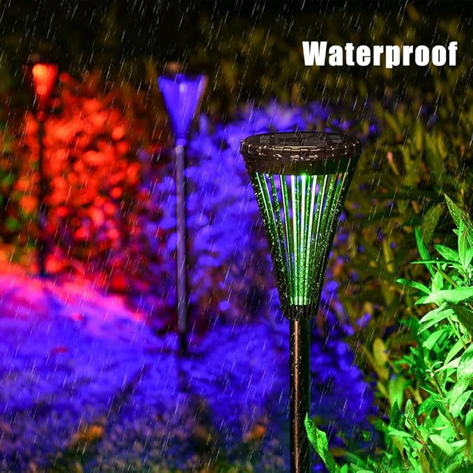 Solar Pathway Lights Outdoor 2 Pack, IP65 Waterproof Landscape Lights with 5 Modes Warm White+RGB Color Changing for Yard Backyard Driveway Walkway Lawn