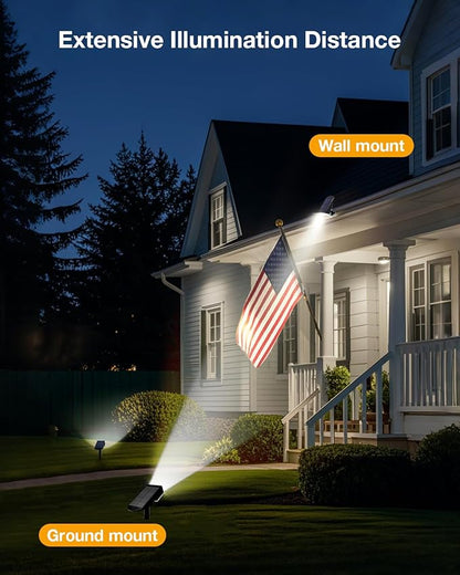 Solar Power Spotlight Outdoor Waterproof Landscape LED Accent Lighting for Yard, Tree, Plants, Walls, Path, Garden, Statues, Adjustable Brightness,Dusk to Dawn Long Lasting 4 Pack Cool White