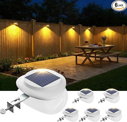 JSOT Solar Fence Lights, Bright Outdoor Deck Light, Waterproof Lighting for Patio Eaves Pathway Garden Garage Stairs Wall 2 Installations Methods - White Light, 6 Pack-White lampshade