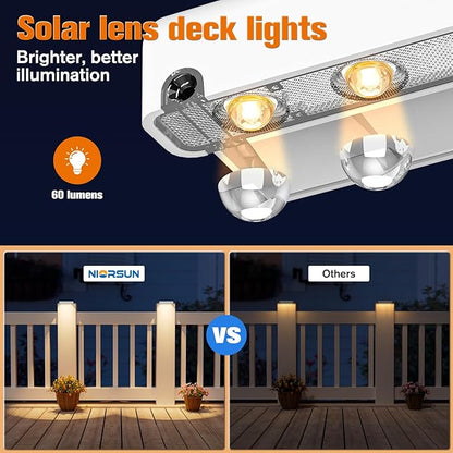 NIORSUN Solar Fence Lights Outdoor 12 Pack, IP65 Waterproof Large Size LED Solar Deck Lights with Lenses, Auto ON Off Warm White Step Lights for Outside, Patio, Fence, Yard and Railing Decor (White)