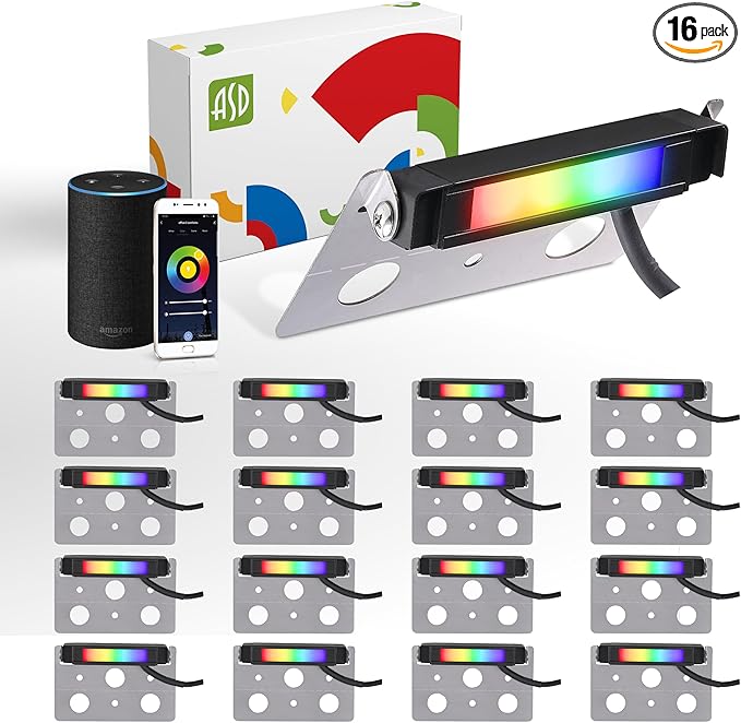 ASD LED 4 Inch Retaining Wall Light Fixture, Hardscape Paver Lighting | RGBW, App & Voice Control, Waterproof, ETL Listed | 2W 60LM RGB-2700K-6500K 12V | Landscape Step Illumination | Black, 16 Pack