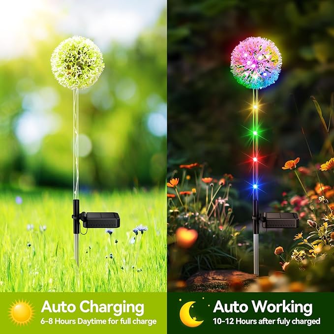 Solar Garden Lights Outdoor Decor: 4 Pack Dandelion Solar Flower Lights, 2 Modes 16 LED Colored Solar Lights for | Lumora