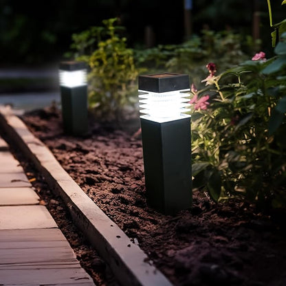 Crosslight Solar Powered Pathway Lights (4 Pack) - Column Outdoor LED Lights, Waterproof for Garden, Yard, Patio, Lawn, Walkway - Decorative Ground Stake Lighting | White