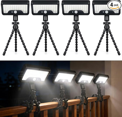 4 Pack Solar Motion Sensor Lights Outdoor, Flexible Octopus Tripod Security Lights, IP65 Waterproof with USB-C Charging, 600LM for Camping, Fence, Patio, Garden