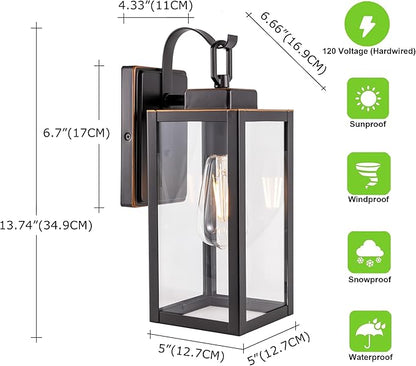GRUENLICH Outdoor Wall Lantern, Wall Sconce for Porch Lighting Fixture, E26 Base Max 60W, Metal Housing Plus Glass, Oil Rubbed Bronze Finish, Bulb Not Included, 1-Pack