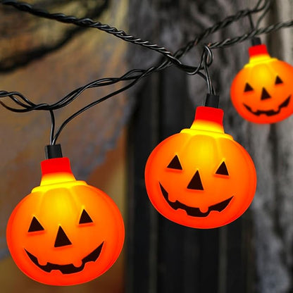 SUNSGNE Halloween Pumpkin String Lights 8.5ft Orange Hanging Decorative String Light with 10 Round Pumpkin Lights for Indoor Outdoor Halloween Party Thanksgiving Day Decor