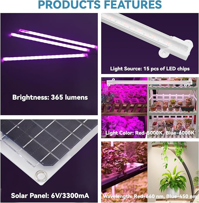 Solar Grow Lights for Outdoor Plants, Adjust Gooseneck Grow Light for Indoor Plants, Solar Plant Grow Light for Indoor Garden Balcony Greenhouse Herbs Vegetables Flowers Potted (30W)