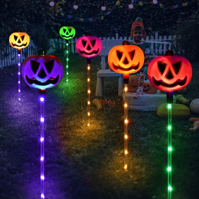 Homeleo Set of 6 Solar Pumpkin Pathway Lights for Halloween Decorations Outdoor, Color Changing Outdoor Lights | Lumora