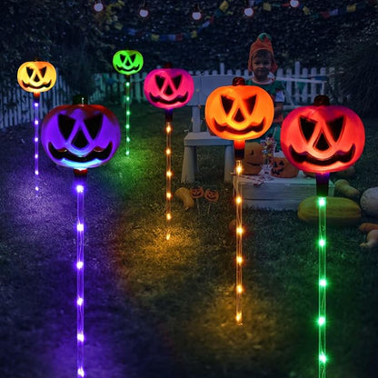Homeleo Set of 6 Solar Pumpkin Pathway Lights for Halloween Decorations Outdoor, Color Changing Outdoor Lights, Light up Jack O Lantern Pumpkins Party Porch Yard HLD578