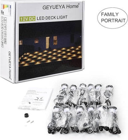 LED Deck Light Kits Warm White, Φ1.22 Recessed Step Light 12 Pack with Black Protective Shell, DC12V Low Voltage LED Deck Lighting, IP67 Waterproof Outdoor Stair Lights for Garden