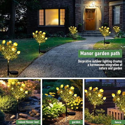 Solar Flower Lights Outdoor Realistic Tulip Gardenia Tree Lamps Wireless Design IP65 Waterproof Auto Day 6-8h/Night 8-10h Larger Solar Panel