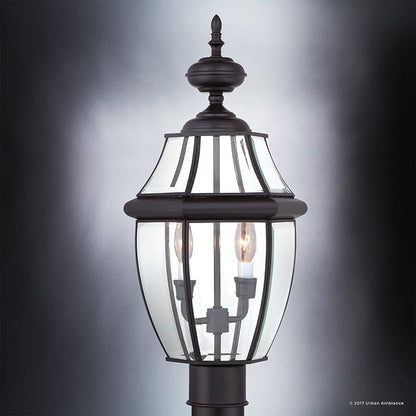 Urban Ambiance Luxury Colonial Outdoor Post Light, Large Size: 21" H x 11" W, with Tudor Style Elements, Versatile Design, High-End Black Silk Finish and Beveled Glass, UQL1148