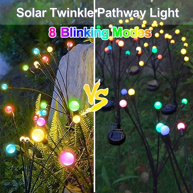 Lemical Solar Lights Outdoor Waterproof 2 Pack Firefly Solar Pathway Light for Yard Patio Garden Decor 10 LED Landscape Light with 8 Modes for Outdoor Decor (Muticolor)