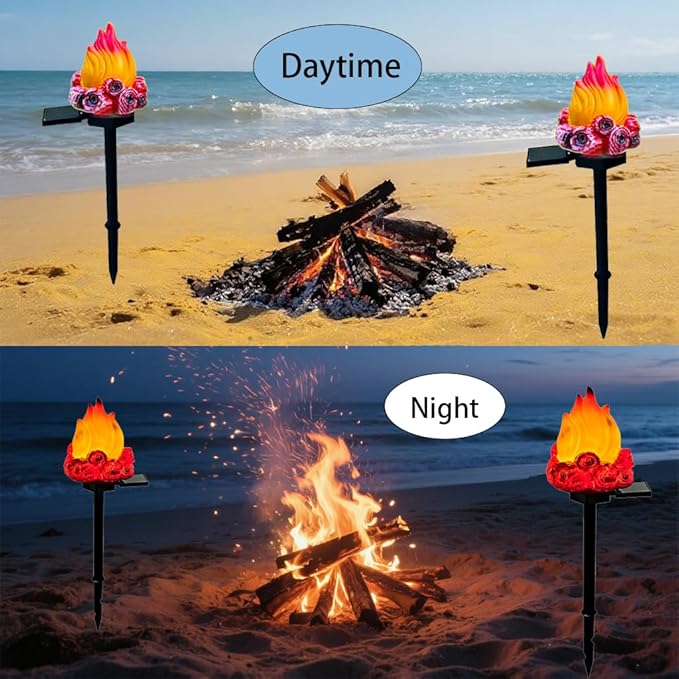 Solar Lights Outdoor，Flame-Shaped Waterproof Auto On/Off Solar Christmas Lights for Balcony, Terrace, Lawn, Courtyard, Garden, Beach. (Short)