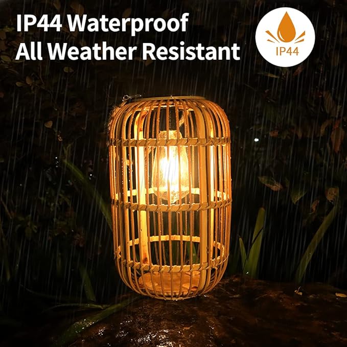 Livinlarge Solar Lantern Outdoor Waterproof, Large Rattan Solar Lantern Outdoor Hanging with Handle, Natural Bamboo | Lumora
