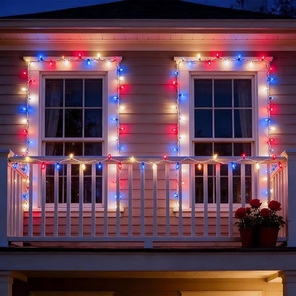 Red White and Blue Christmas Lights, UL Certified and Commercial Grade 100 LED Christmas Decorations String Lights, for Indoor and Outdoor Use.