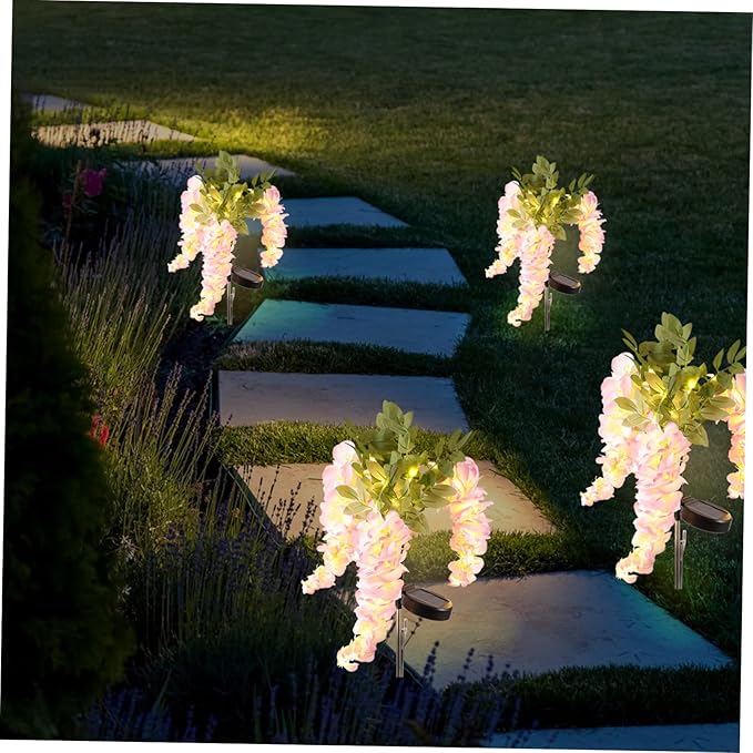 Milisten Solar Light Flower Shape Led Garden Pathway Lamp Solar-Powered Wisteria Design for Outdoor Decor Easy Installation for Landscape Lighting