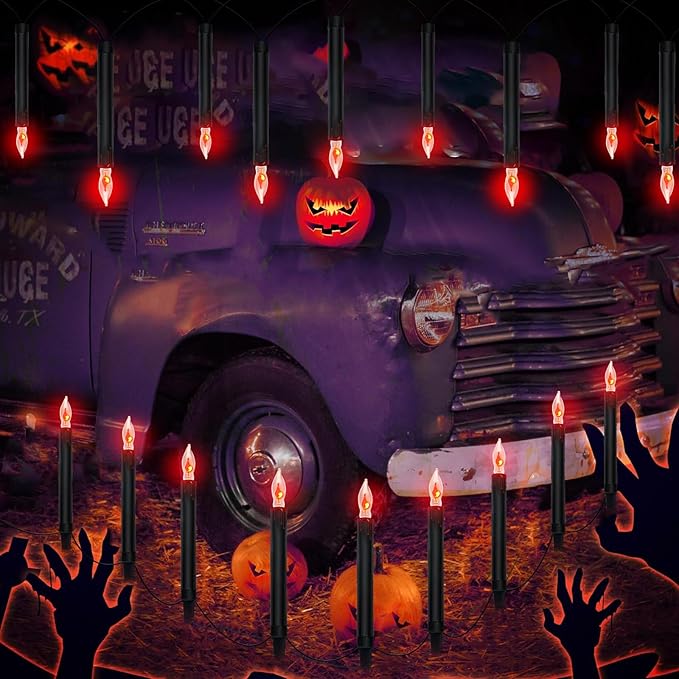 19.5Ft Halloween Pathway Lights Outdoor, Halloween Decor Candle Lights with 10 C18 Flame Bulbs and Black Blood | Lumora