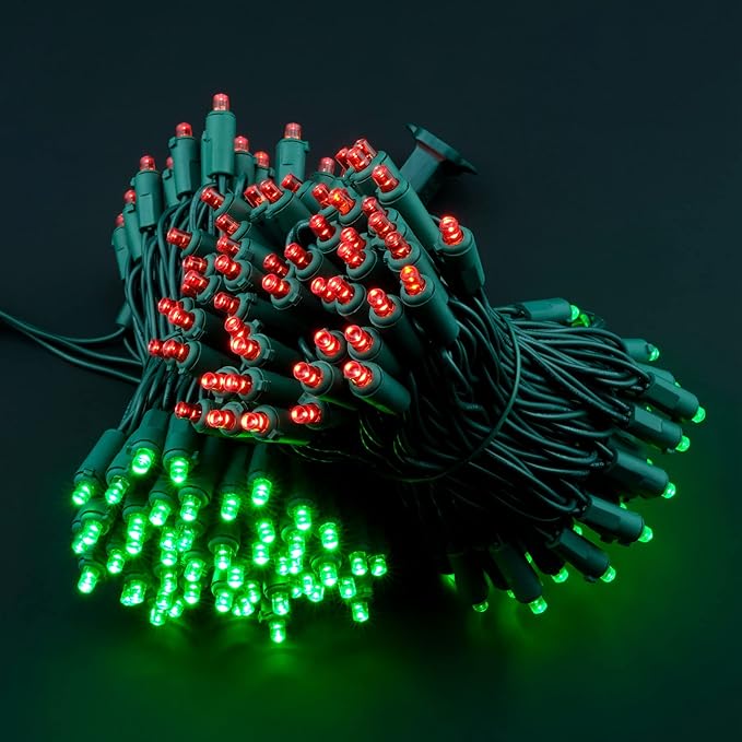 YULETIME 200 Red & Green Wide Angle LED Christmas Lights, 66 Feet Green Wire UL Certified 5mm Holiday String Light Set (Red & Green)