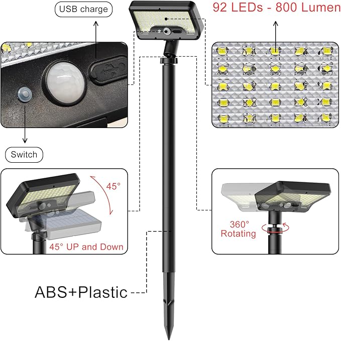 Tryme Solar Motion Lights Outdoor Waterproof 92 LEDs Bright Pathway Lights with Adjustable Angle & 3 Modes for Walkway, Driveway, Sidewalk, Garden, Yard, Patio, Landscaping (4 Pack)