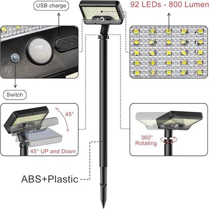 Tryme Solar Motion Lights Outdoor Waterproof 92 LEDs Bright Pathway Lights with Adjustable Angle & 3 Modes for Walkway, Driveway, Sidewalk, Garden, Yard, Patio, Landscaping (2 Pack)