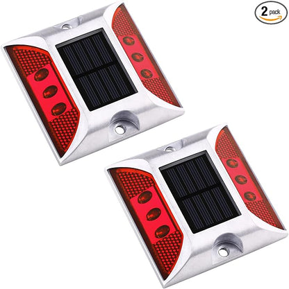 Aolyty Solar Driveway Marker Lights Outdoor, IP68 Waterproof Solar Dock Lights, Bright Warning Flashes Lights Reflective Road Marker for Deck Sidewalk Stair Garden Pathway (Red, 2 Pack)