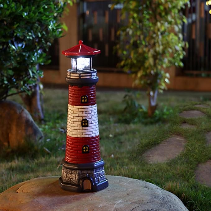 Solar Lighthouse with Rotating LED Lights, Waterproof Lighthouse Lamp, 4.7x4.7x14.8 Decorative Garden Statues Outdoor for Garden Yard Pathway Gifts Lighthouse Lamp