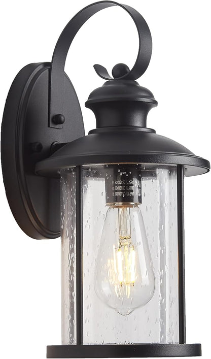 MICSIU 13.75-Inch Large Outdoor Wall Lantern, Matte Black Exterior Wall Sconce with Clear Seedy Glass, Anti-Rust Waterproof Outside Light Fixture for House, Porch, Garage, Front Door, E26 Base