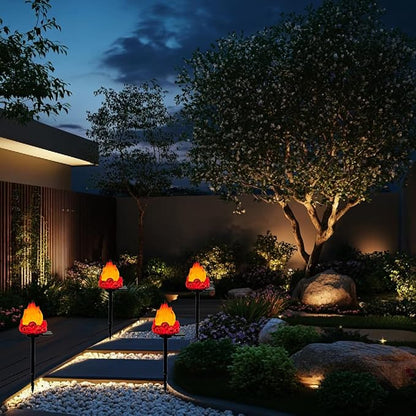 Solar Lights Outdoor，Flame-Shaped Waterproof Auto On/Off Solar Christmas Lights for Balcony, Terrace, Lawn, Courtyard, Garden, Beach. (Short)