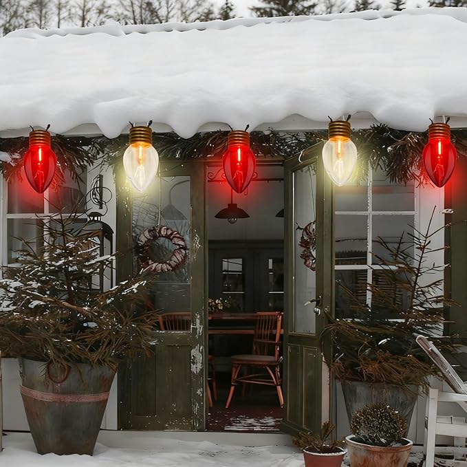 SUNSGNE Jumbo Christmas Lights Outdoor, 16FT Red and White Christmas Lights with 10 Count 5'' Clear Glossy LED Bulbs for Home Tree Roof Yard Garden Patio Balcony Decorations
