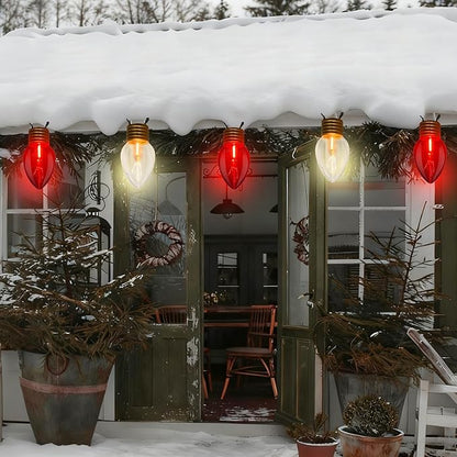 SUNSGNE Jumbo Christmas Lights Outdoor, 16FT Red and White Christmas Lights with 10 Count 5'' Clear Glossy LED Bulbs for Home Tree Roof Yard Garden Patio Balcony Decorations