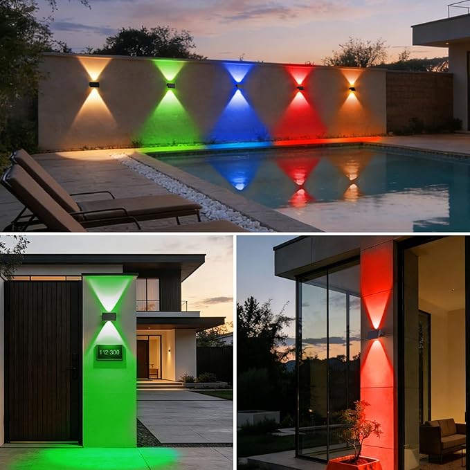 Solar Fence Lights Outdoor, 6-Pack Fence Lights Solar Powered with Up/Down Buttons, IP67 Waterproof for Outside, 120LM Auto Dusk to Dawn for Wall/Patio/Yard/Railing/Deck/Pathway (White & RGB)