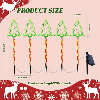 Garden Christmas Decorations Pathway Outdoor Solar Lights, 27 inches Lighted Xmas Tree Solar Christmas Lights with 8 Modes Waterproof String Lights, Outdoor Lights for Yard Patio Walkway-5PCS
