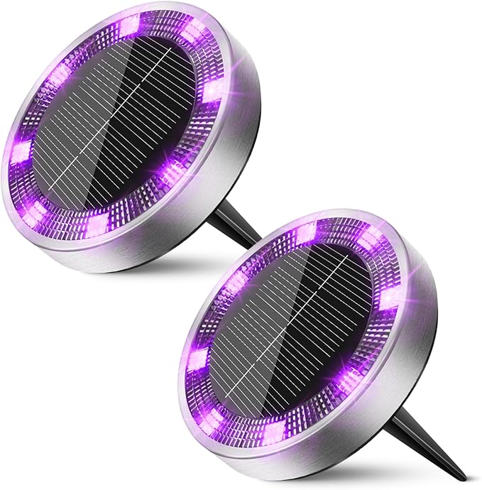 Peasur Solar Ground Lights Outdoor, 2 Pack Flat Solar Powered Disc Lights, IP68 Waterproof, Anti-Rust, Landscape | Lumora