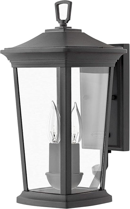 Hinkley Bromley Medium Wall Mount Lantern - Aluminum, 2-Light, Clear Glass, Bulbs Included - Museum Black Finish