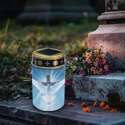 Peace Dove Cross Solar Memorial Lights for Graves Blue Gravesite Decorations Cemetery Solar Lights for Grave Outdoor Garden Cemetery Led Lights Grave Lamp for Loved Ones Set of 2