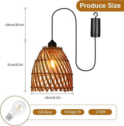 2Pack Battery Operated Pendant Light with Remote Control IP44 Waterproof Indoor Outdoor lamp for Bedroom, Patio, Camping, Party, Porch, Cafe (No Outlet Needed)