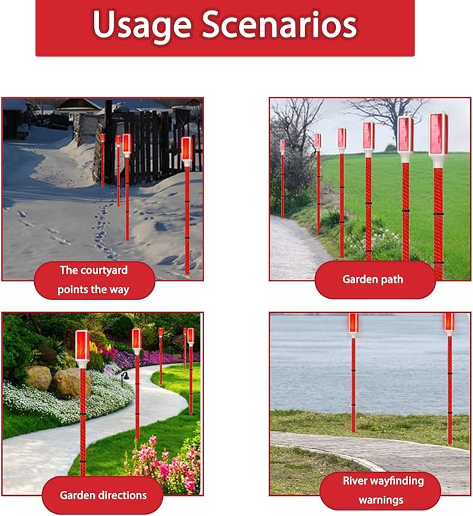 Solar Barricade Lights: 5pcs Outdoor Walkway Warning, Solar Path Lights, Garden Lawn Lights for Driveway Marker with Adjustable Height up to 30 Inches, Red Flashing or Steady Mode