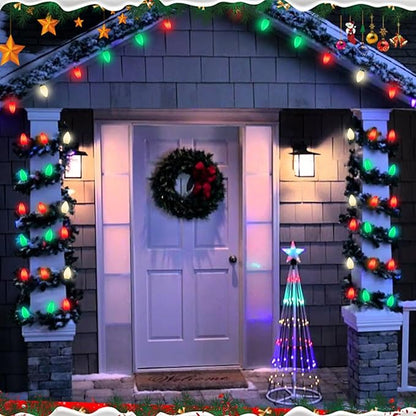 C7 Red White and Green Christmas Lights, 25Ft Vintage Christmas Lights with 27 Ceramic Bulbs, Connectable Xmas Tree Lights Waterproof for Outdoor Roofline Winter Party Holiday Wedding Christmas Decor