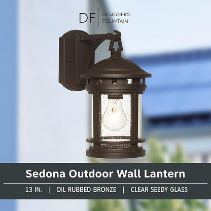 DESIGNERS FOUNTAIN Sedona Outdoor Light Fixture, 13 Inch Exterior Wall Lantern Sconce for Front Door, Patio and Porch, Oil Rubbed Bronze, 2371-ORB