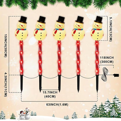LAMPHOME Christmas Pathway Lights Outdoor, Set of 5 Snowmans Christmas Decorations Outdoor Yard, 15inch Pathway Marker Stake Lights for Patio Ground Path Sidewalk Walkway Driveway