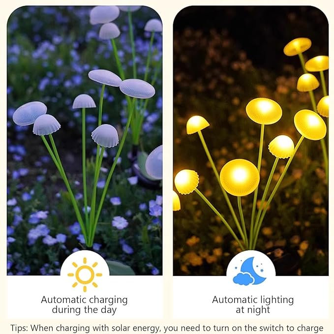 LED Solar Garden Lights Mushroom, Waterproof Solar Pathway Lights Outdoor, for Patio, Festival, Wedding, Party Decor Jellyfish Ambiance