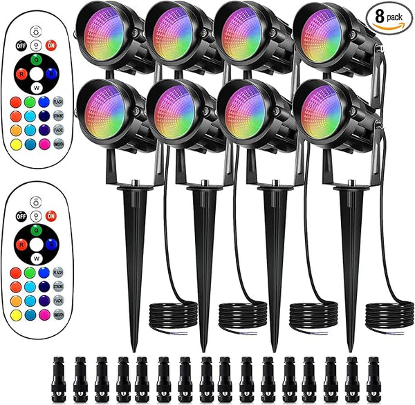 LED Low Voltage Landscape Lighting with Connectors RGB Landscape Spotlight Color Changing Remote Control Waterproof | Lumora
